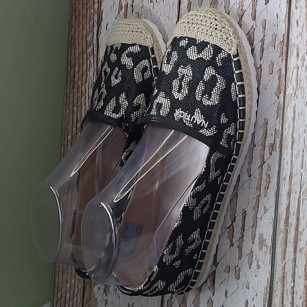 Nautica sz 7.5 new tan black leopard print espadrilles shoes new SH327